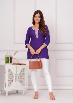 DESI ART Casual Solid Women Purple Top