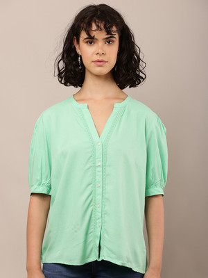 Nobarr Casual Solid Women Light Green Top