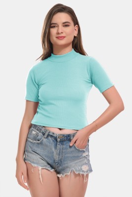 Funahme Casual Solid Women Blue Top