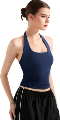 SIGHTBOMB Casual Solid Women Dark Blue Top