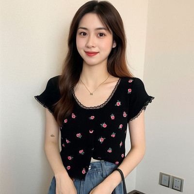 Ina fashion Casual Floral Print Women Black Top