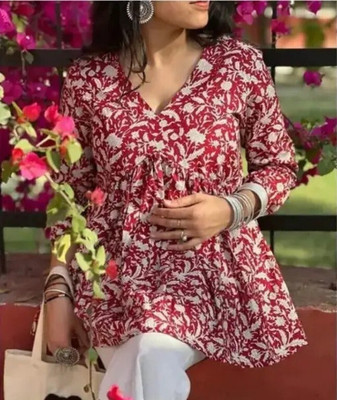 Fashionhub Casual Printed Women Maroon, White Top