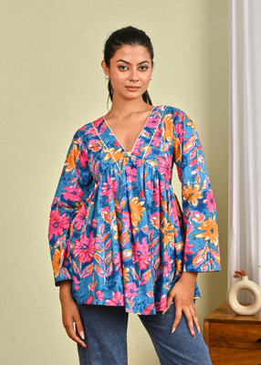 Saaviyo Casual Printed, Floral Print, Ethnic Motifs Women Multicolor Top