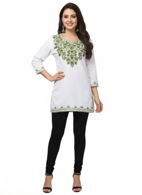 uncommon market Casual Embroidered, Ethnic Motifs, Floral Print Women White Top