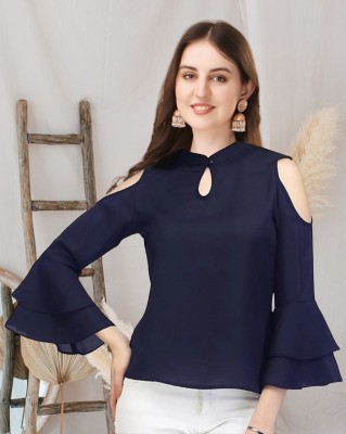 Harshiv Creation Party Solid Women Blue Top