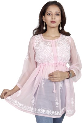 INDICRAFT Casual Embroidered Women Pink Top