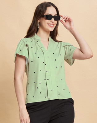 Selvia Casual Printed Women Light Green Top