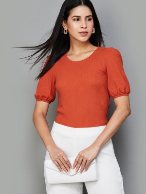 CODE by Lifestyle Casual Solid Women Orange Top