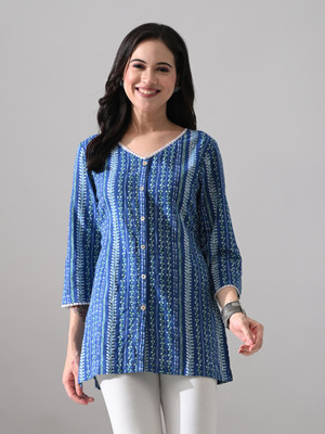 Meesan Party Printed Women Blue, White Top