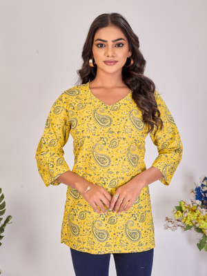 Larqi Casual Floral Print Women Yellow Top