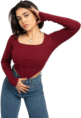 Luipui Casual Solid Women Maroon Top