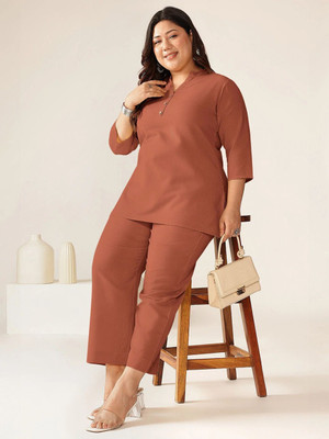 Janasya Casual Solid Women Orange Top