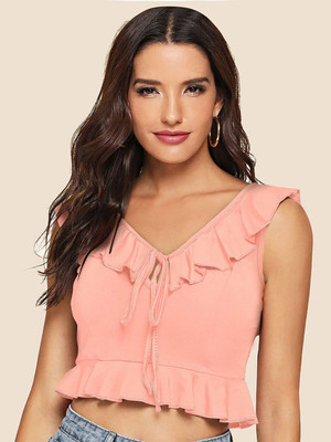 CORSICA Casual Solid Women Orange Top