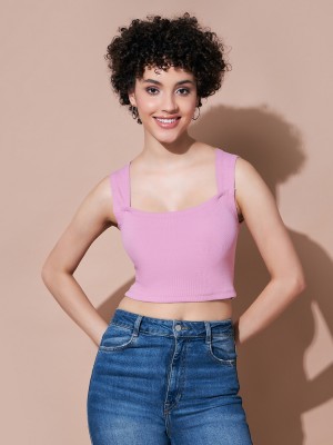 SASSAFRAS Casual Solid Women Pink Top