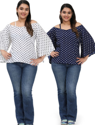 Kalakaari Casual Polka Print Women White, Blue Top
