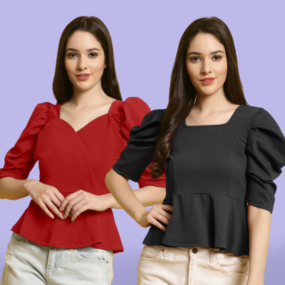 Fabflee Casual Solid Women Multicolor Top