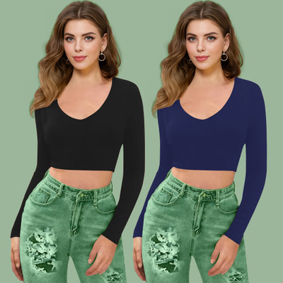 Dream Beauty Fashion Casual Solid Women Dark Blue, Black Top