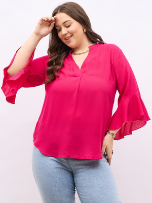 Berrylush Curve Casual Solid Women Pink Top