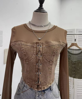 Icw Casual Self Design Women Black Top