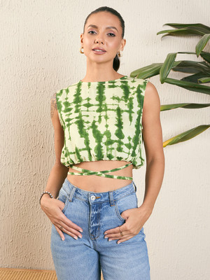 KIBO Casual Printed Women Green Top