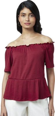 Honey By Pantaloons Casual Self Design Women Maroon Top