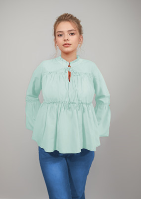 Nimantaran Casual Solid Women Light Green Top