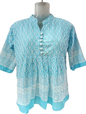 Gcgarments Casual Embroidered Women Light Blue, White Top