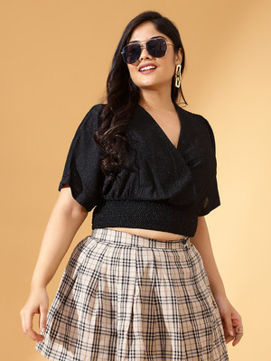 CURVE BY KASSUALLY Casual Solid Women Black Top