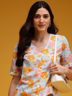 HERE&NOW Casual Embroidered Women Blue Top