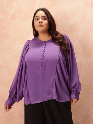 all about you Casual Solid Women Purple Top