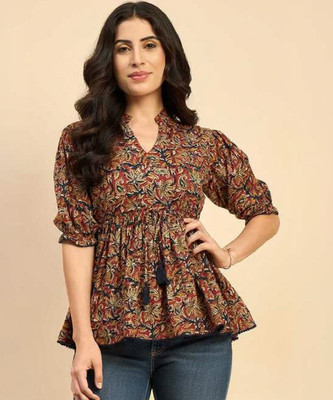 IndraStyle Casual Printed Women Red Top