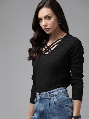 Roadster Casual Solid Women Black Top