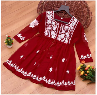 JEMU CREATION Women Empire Waist Red Mini/Short Dress