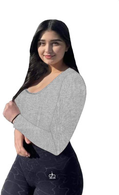 THE BLAZZE Casual Solid Women Grey Top