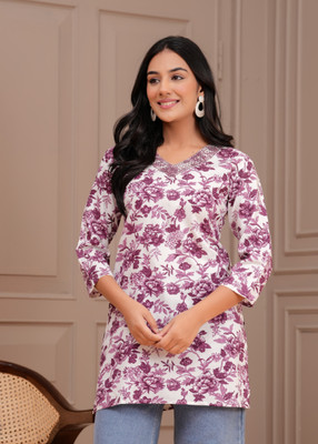 SHANOOR TEXTILE Casual Floral Print Women Purple Top