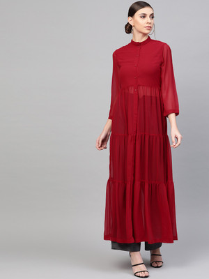 SASSAFRAS Casual Regular Sleeve Solid Women Red Top