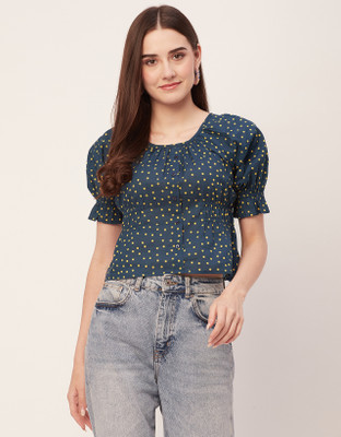 moomaya Casual Printed Women Dark Blue, Yellow Top