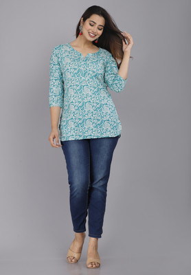 SHALIG Casual Printed Women Light Blue Top