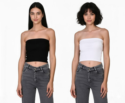 PINOVO Casual Solid Women Black, White Top