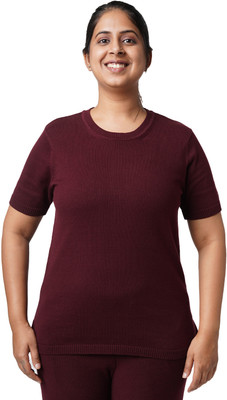 BlissClub Casual Solid Women Maroon Top