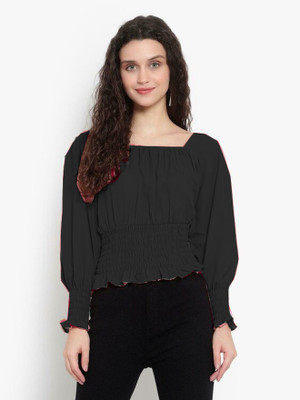 VERMA CREATION Casual Solid Women Black Top