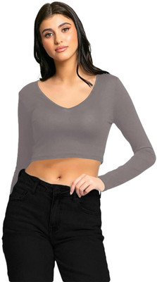 THE BLAZZE Casual Solid Women Grey Top