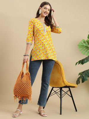 Janakdulari Creation Formal Floral Print Women Yellow Top
