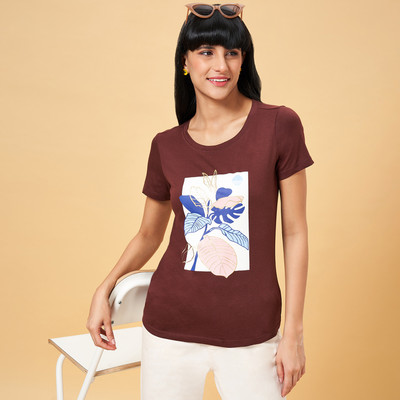 Honey By Pantaloons Casual Printed Women Brown Top