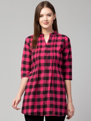 INUKA Casual Checkered Women Pink, Black Top