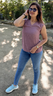 bhanderi fashion Casual Checkered Women Purple Top