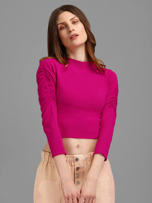 PURVAJA Casual Solid Women Pink Top