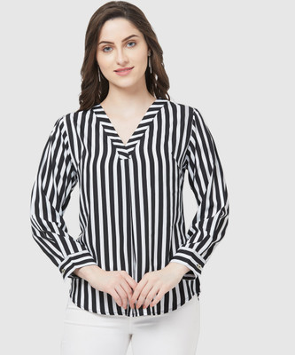 GO.4.IT Casual 3/4 Sleeve Striped Women White, Black Top
