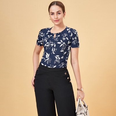 Annabelle by Pantaloons Formal Printed Women Dark Blue, White Top