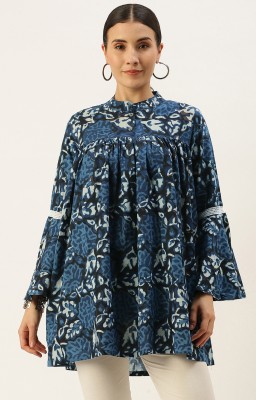 Fourleaf Casual Printed Women Dark Blue, Black, White Top